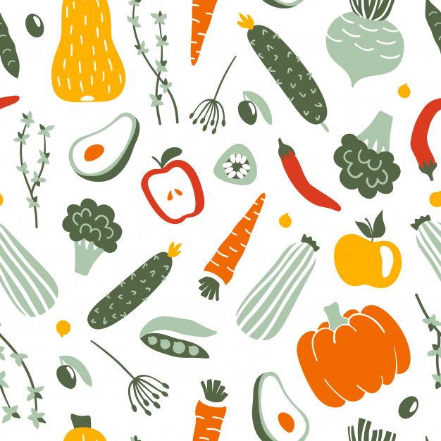 an illustration of vegetables and fruits on a white background