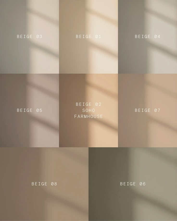 four different shades of beige and white are shown in the same color scheme, each with their own shadow