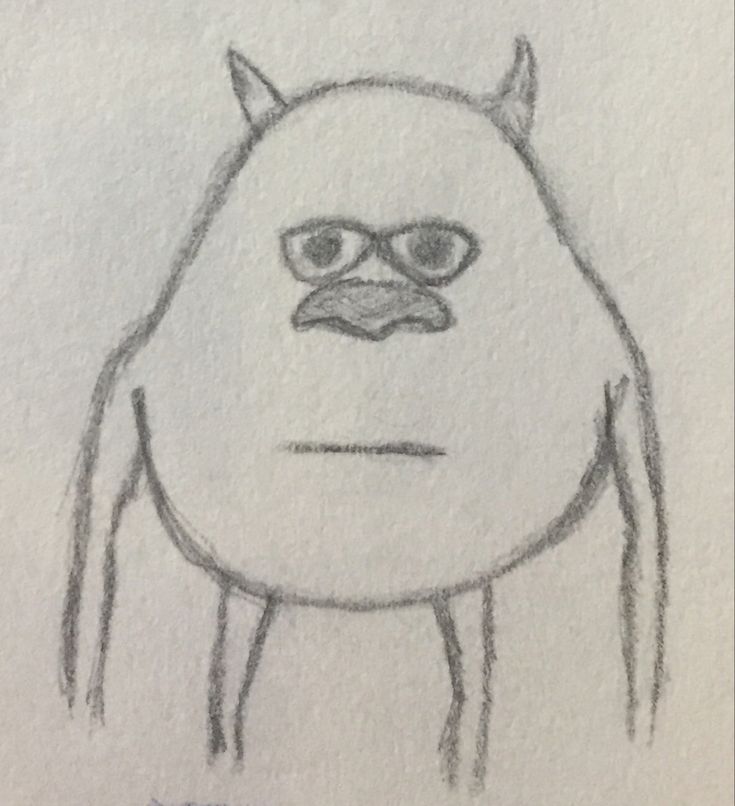 a drawing of a monster with glasses on it's head and eyes drawn in pencil