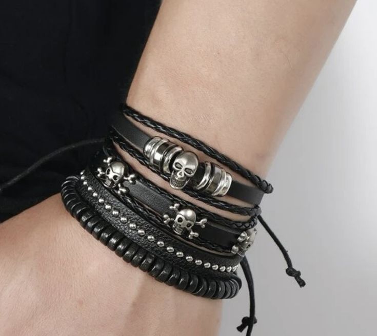 Metal Head Jewelry, Masc Bracelets, Emo Jewelry Men, Metalhead Jewelry, Punk Bracelets Aesthetic, Punk Style Bracelets, Grunge Bracelets Aesthetic, Metalhead Accessories, Masc Accessories