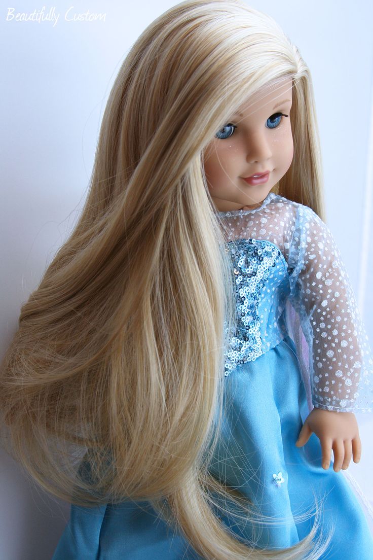 Custom OOAK American Girl Doll ~ Blue Eyes and Extra Long Blonde Hair with Highlights - Grace Thomas, with freckles removed, and custom wig. - Wearing a beautiful sparkling blue princess snowflake dress, she could be your "Elsa" www.facebook.com/beautifullycustom Extra Long Blonde Hair, Themed Dresses, Characters Costumes, Journey Girl Dolls, Frozen Dolls, Custom American Girl Dolls, Snowflake Dress, Blonde Hair Brown Eyes, Ag Hair Products