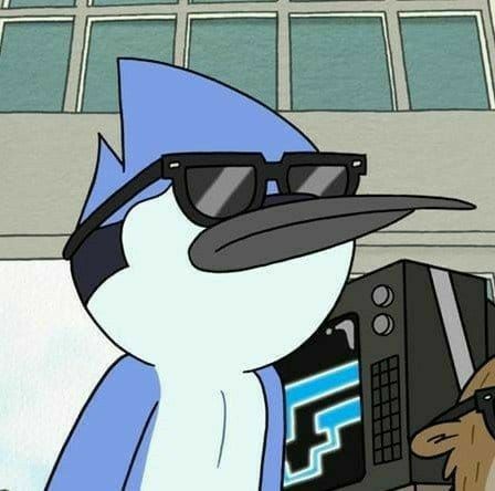 a cartoon penguin wearing sunglasses and standing in front of a television set with a dog