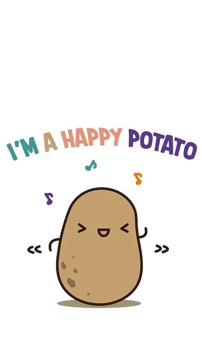 a potato with the words i'm a happy potato above it and an image of a