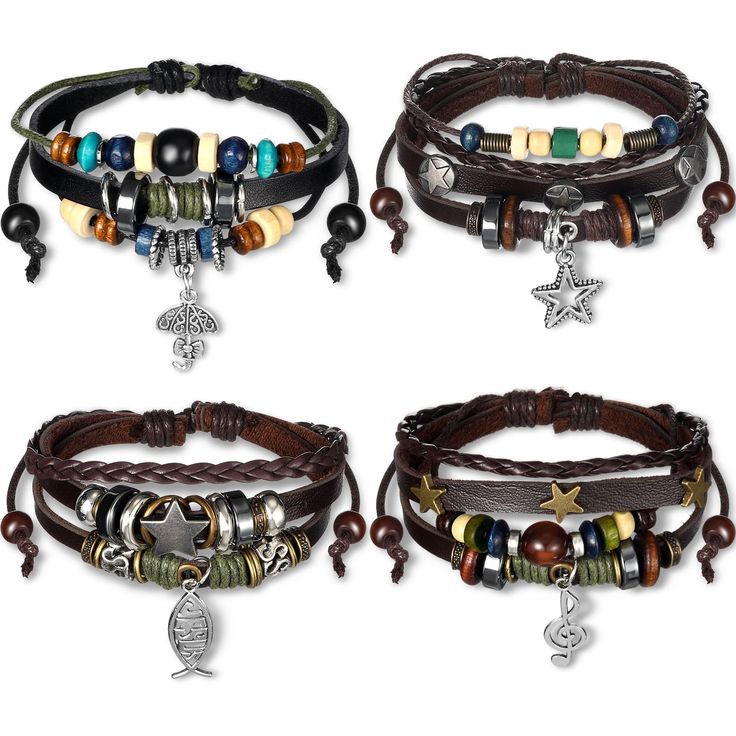 PRICES MAY VARY. Packing Quantity: each package of fairy grunge bracelets includes 4 individual bracelets, providing you with a complete set to mix and match or wear together for a bold, layered appearance; This convenient packing quantity ensures that you have a variety of options to choose from Fairy Grunge Design: the multilayer beaded leather bracelet is distinctive designed and is composed of multiple layers of leather strips and colorful beads, metal sheets, braided ropes, note pendants, a Cool Products On Amazon, Grunge Trinkets, Fairy Grunge Bracelets, Guy Friendship Bracelet, Goblincore Bracelet, Nonbinary Bracelet, Goblincore Accessories, Fairy Grunge Accessories, Grunge Bracelets