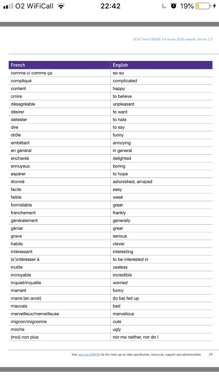 a table that has different types of words and numbers on it, all in purple