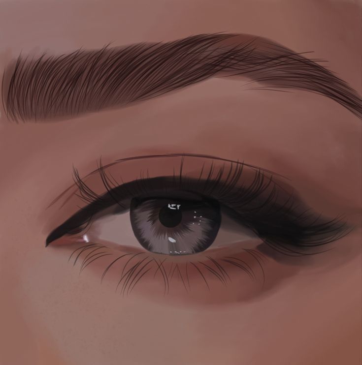 an eye with long lashes and brown eyes