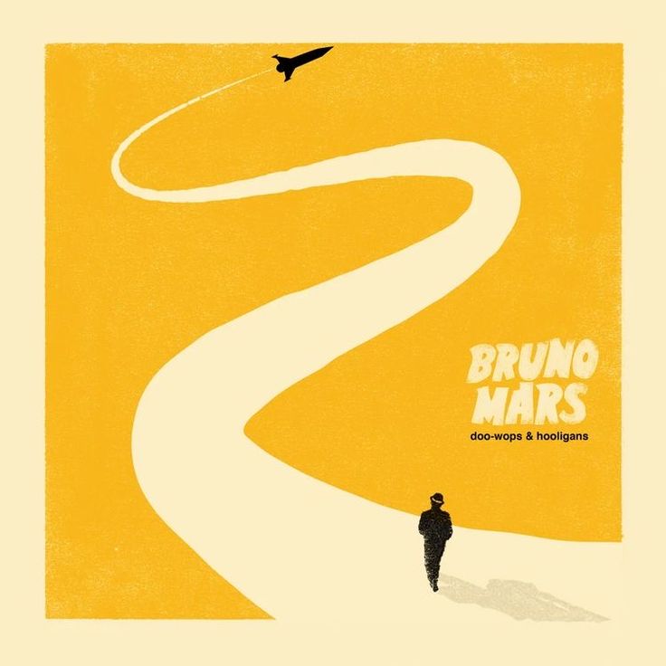 a man walking down a road with an airplane flying over him and the words bruno mars above it