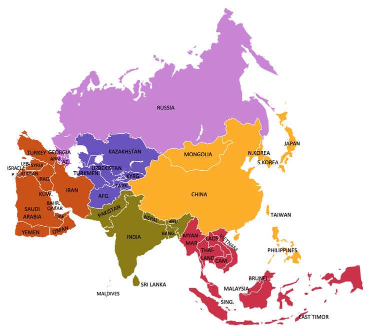 a map of asia with all the countries