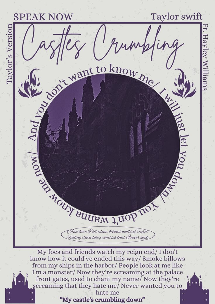 an advertisement for castle's crumbleing, with the text in purple and white