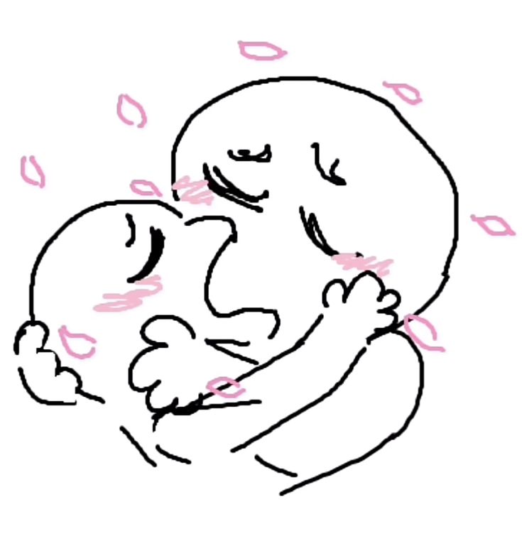 a drawing of a woman holding a baby in her arms and kissing it's cheek