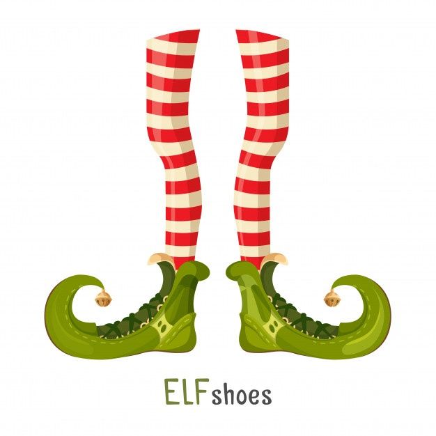 legs in striped stockings and green peppers with the word elf shoes written below them on a white background