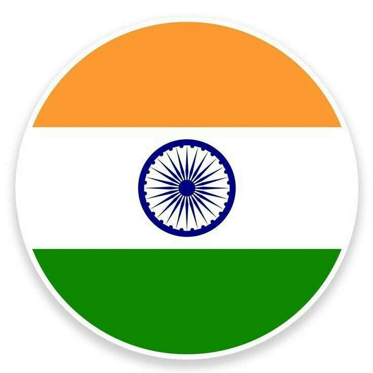 the flag of india on a round sticker with white and green stripes, an orange circle in the center