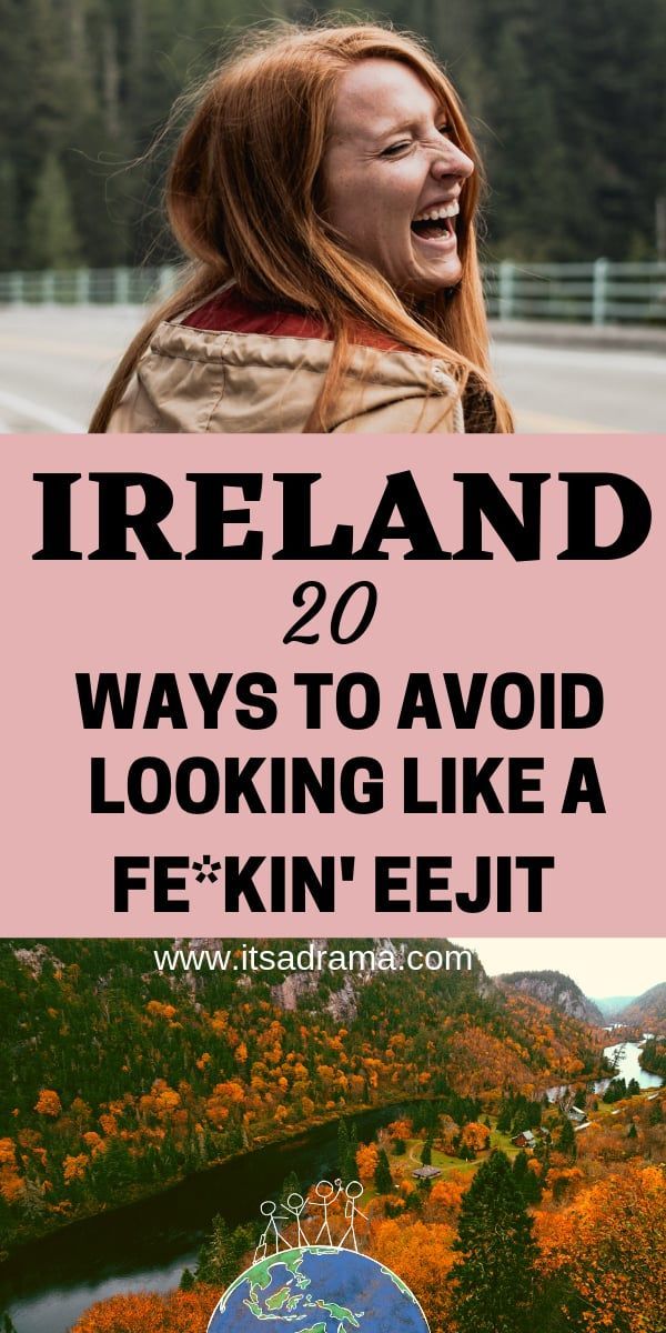 a woman laughing with the words ireland 20 ways to avoid looking like a fekin'e