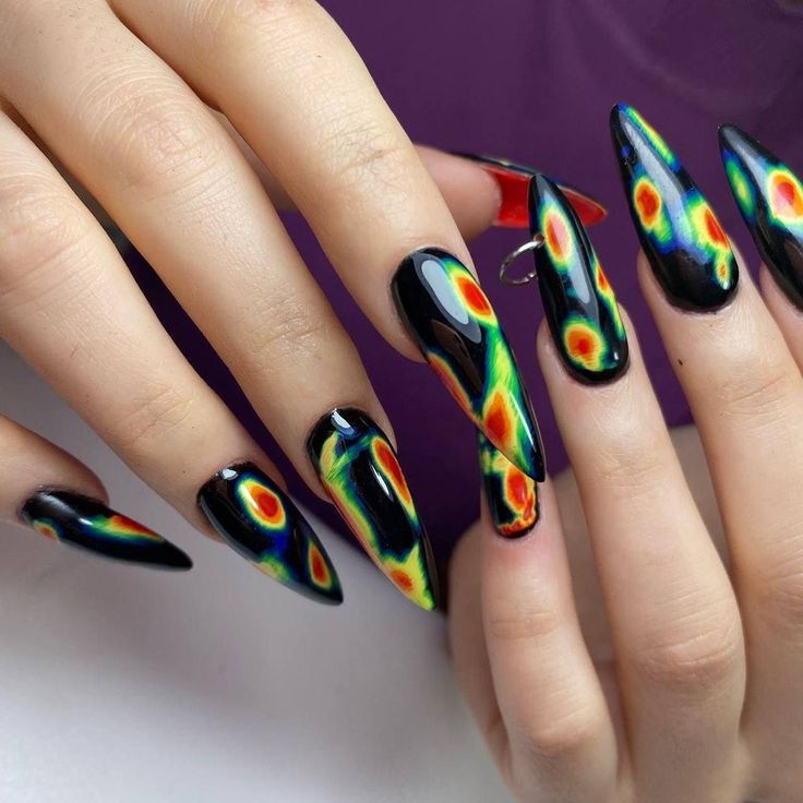 Thermal Map Nails, Thermal Nail Art, Map Nails, Emo Nails, Rave Nails, Thermal Nails, Nails Care, Long Stiletto Nails, Best Nails