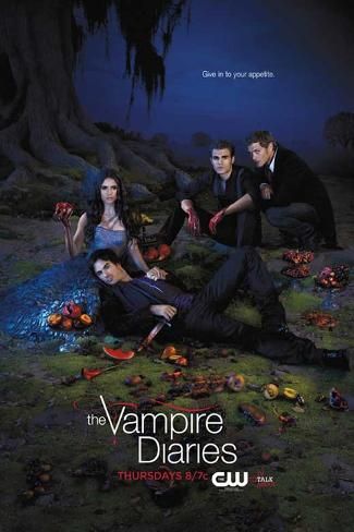 the vampire series poster with three people laying on grass in front of an old tree