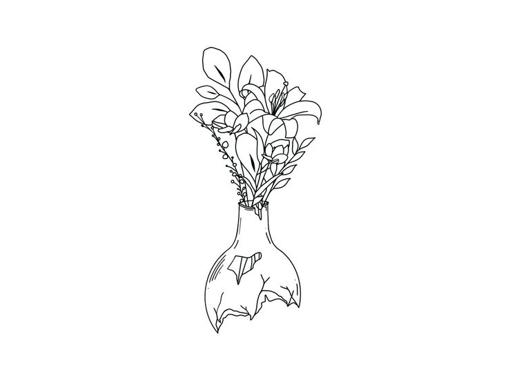 Minimal Vase Tattoo, Broken Vase With Flowers Tat, Broken Vase Illustration, Broken Vase Tat, Broken Vase With Flowers, Cracked Vase Tattoo, Vase Flower Tattoo, Flower In Vase Tattoo, Flower Tattoo Stencil