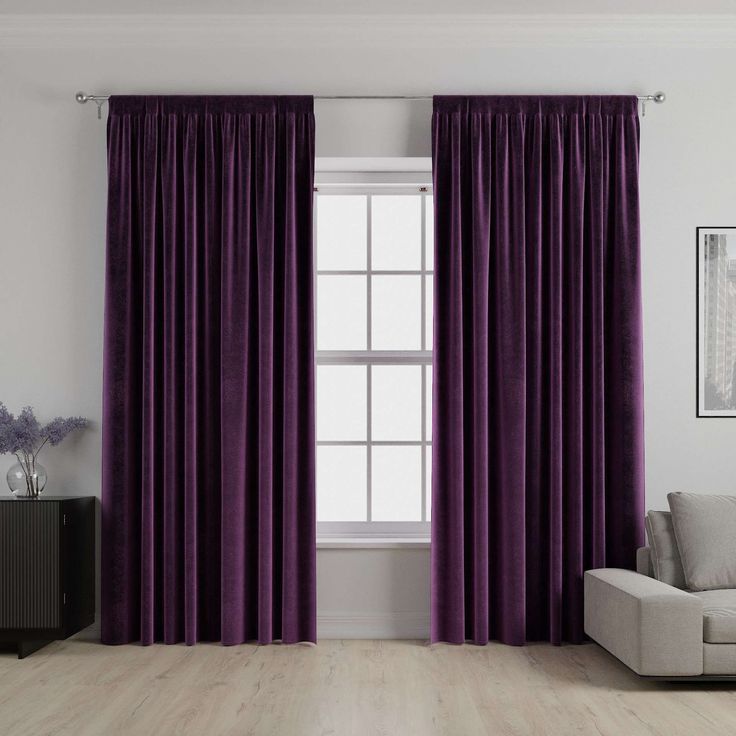 McAlister Textiles Matt Aubergine Purple Velvet Curtains Tailored Curtains Purple Curtains Living Room, Purple Velvet Curtains, Traditional Cushions, Purple Curtains, Geometric Curtains, Door Coverings, Long Drapes, Plain Cushions, Velvet Drapes