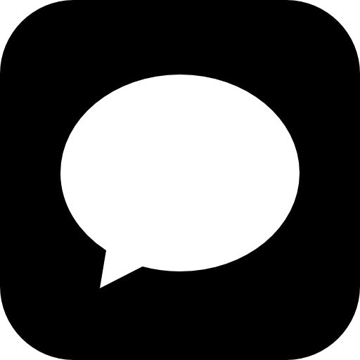 a black and white speech bubble icon with an empty space in the center for text