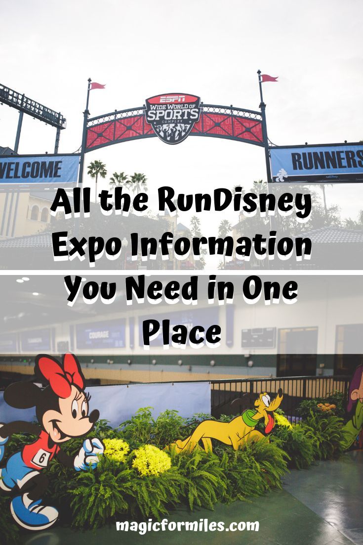 the entrance to disney world with text overlay reading all the rundisney expo information you need in one place