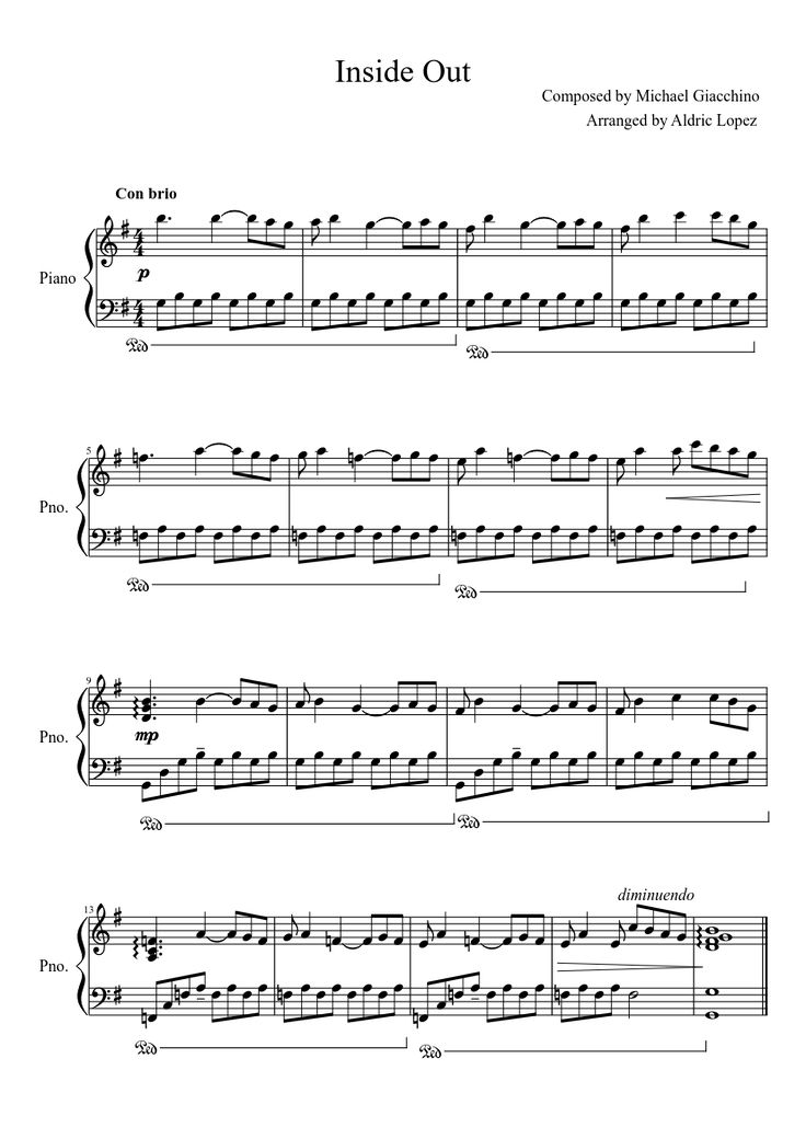 inside out sheet music for piano