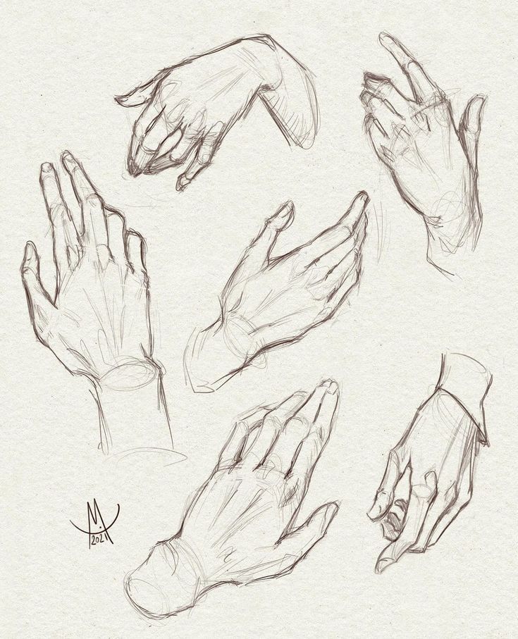 several hands are shown in this drawing