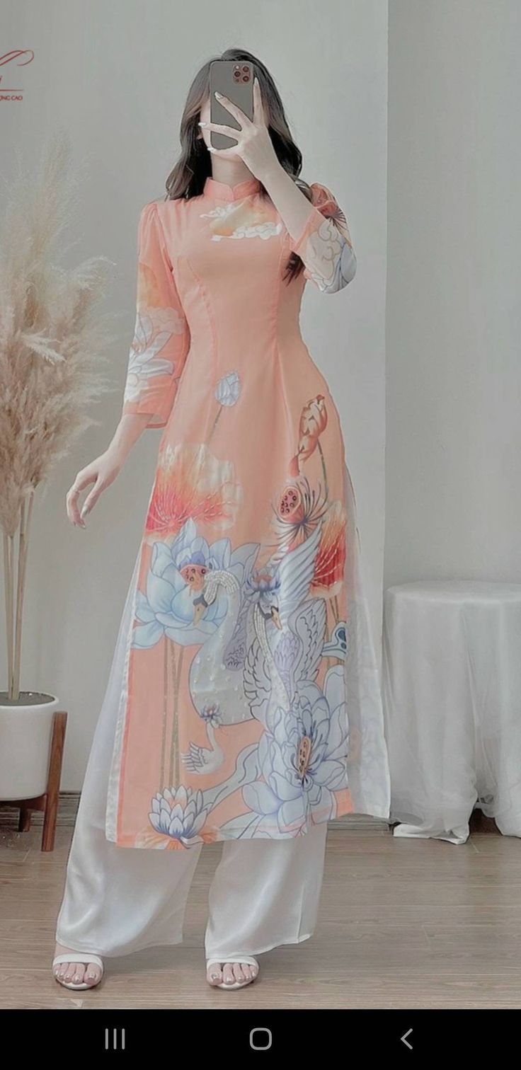 S : 82/ 66- 68CM M bust 86/waist 70-72 L : 90CM / WAIST 76CM XL 92 CM /WAIST 80 CM Dress + pant PLEASE COMPARE YOUR MEASUREMENTS before buying it. Note: The accessories are not included. No return Luxury Elegant Ao Dai For Summer, Luxury Full Length Women's Ao Dai, Luxury Floor-length Women's Ao Dai, Luxury Full Length Ao Dai, Luxury Fitted Floor-length Ao Dai, Luxury Elegant Women's Ao Dai, Luxury Fitted Ao Dai For Spring, Luxury Floor-length Ao Dai For Women, Ao Dai Dresses