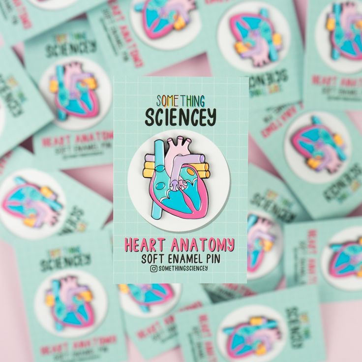 some thing sciencey heart anatomy soft enamel pin on pink and blue sticker sheet