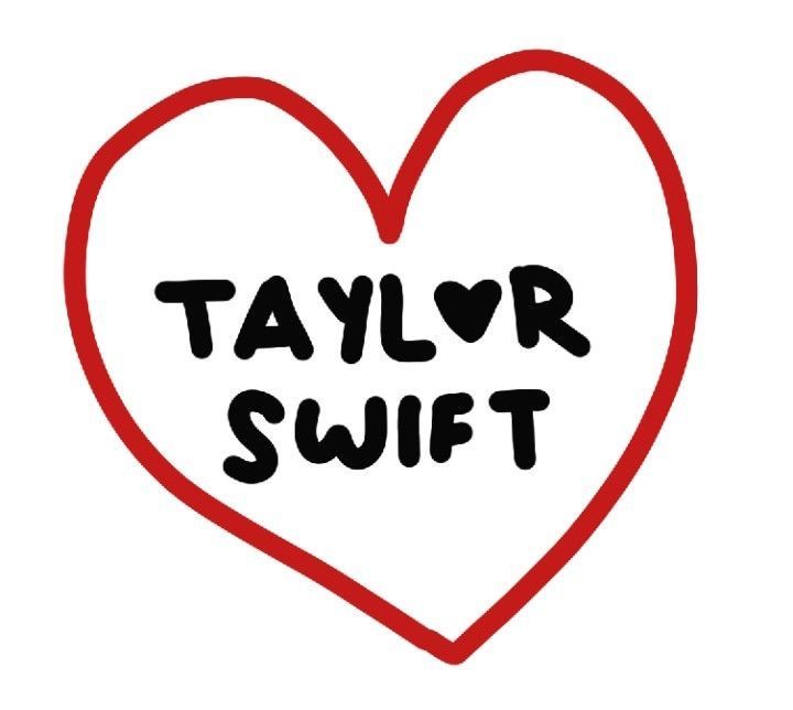 a red heart with the words taylor swift written on it in black ink against a white background