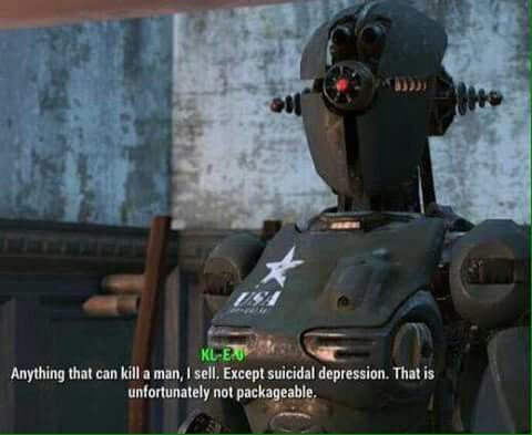 "What do you sell?"    Meet Kleo, my new fav robot (Fallout 4) Fallout 4 Secrets, Fallout 4 Funny, Fallout Meme, Fallout Funny, Fallout Game, Bethesda Games, Random Video, The Fallout, Fallout Art