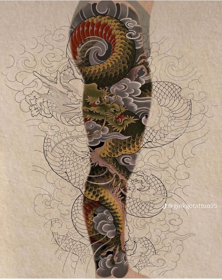 Dragon Tattoo Leg, Traditional Japanese Dragon, Traditional Japanese Tattoo Flash, Japanese Tattoo Words, Dragon Tattoo Drawing, Hero Tattoo, Asian Dragon Tattoo, Traditional Japanese Tattoo Designs, Buddha Tattoo Design