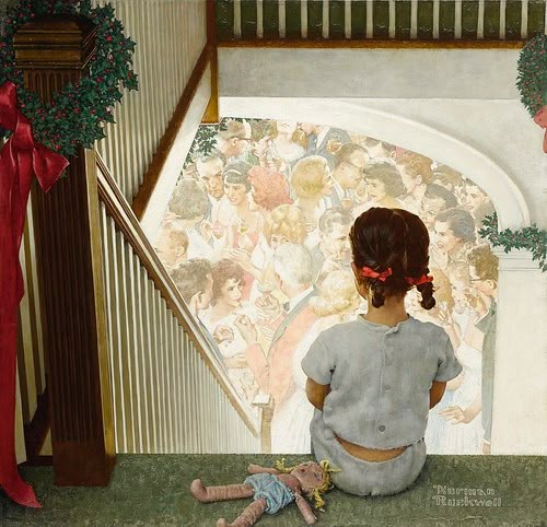 Norman Rockwell - Little Girl Looking Downstairs at Christ… | Flickr Norman Rockwell Prints, Norman Rockwell Christmas, Girls Christmas Party, Norman Rockwell Art, Rockwell Paintings, Norman Rockwell Paintings, Norman Rockwell, Art Auction, Decor Rustic