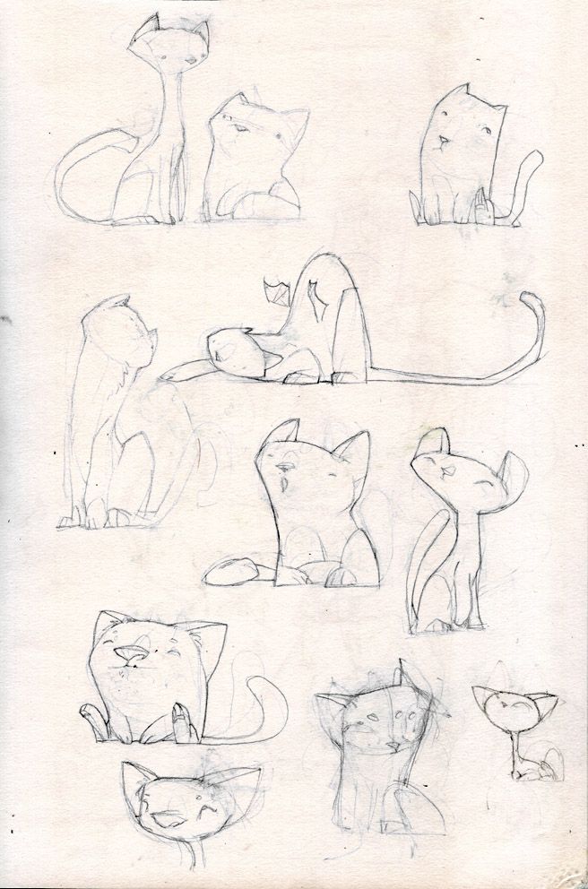 sketches of cats sitting and standing in different positions