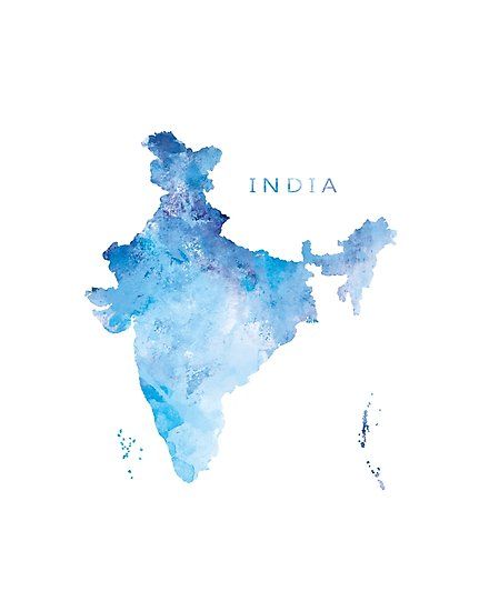 india watercolor map in blue and white with the word india written on it's side