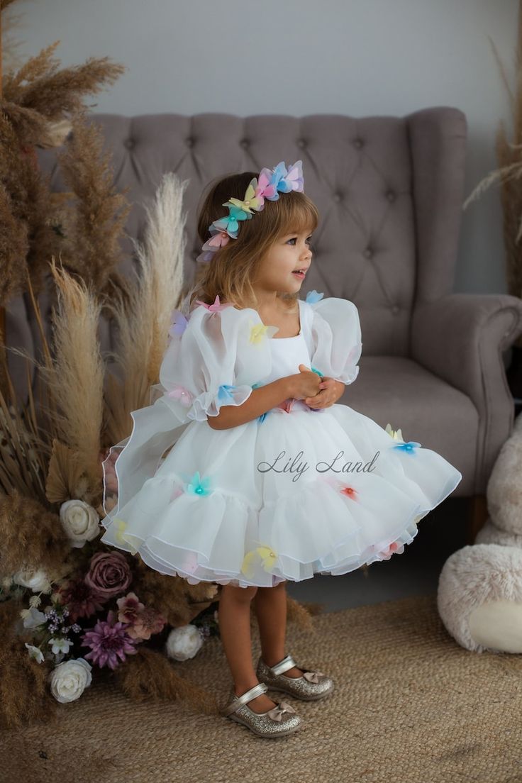 Butterfly White Tutu & Tulle Puffy Flower Girl Dress First - Etsy White Princess Tutu Dress In Organza, White Princess Style Tutu Dress In Organza, White Princess Organza Tutu Dress, Spring Birthday Organza Dress, White Princess Style Organza Tutu Dress, White Princess Dress For Easter, Birthday Tutu Dress With Floral Applique, White Tulle Easter Dress, Princess Style White Tutu Dress With Floral Applique