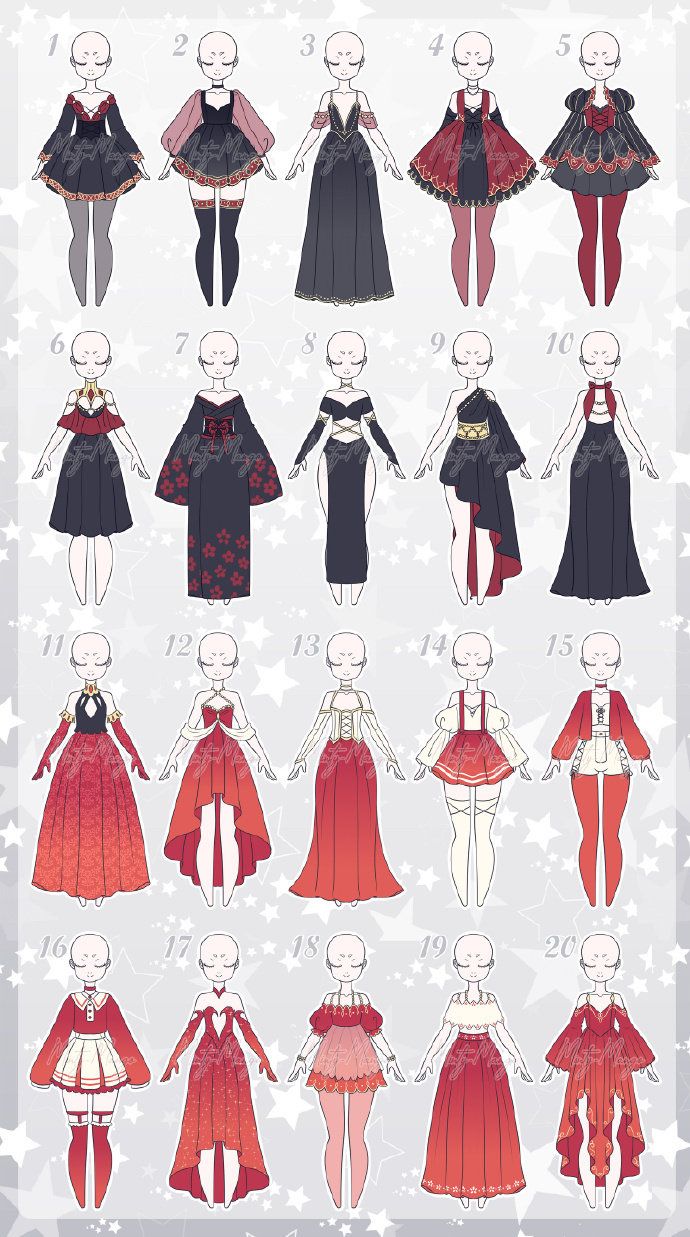 an image of paper dolls with different outfits and hair styles on them, all in various colors