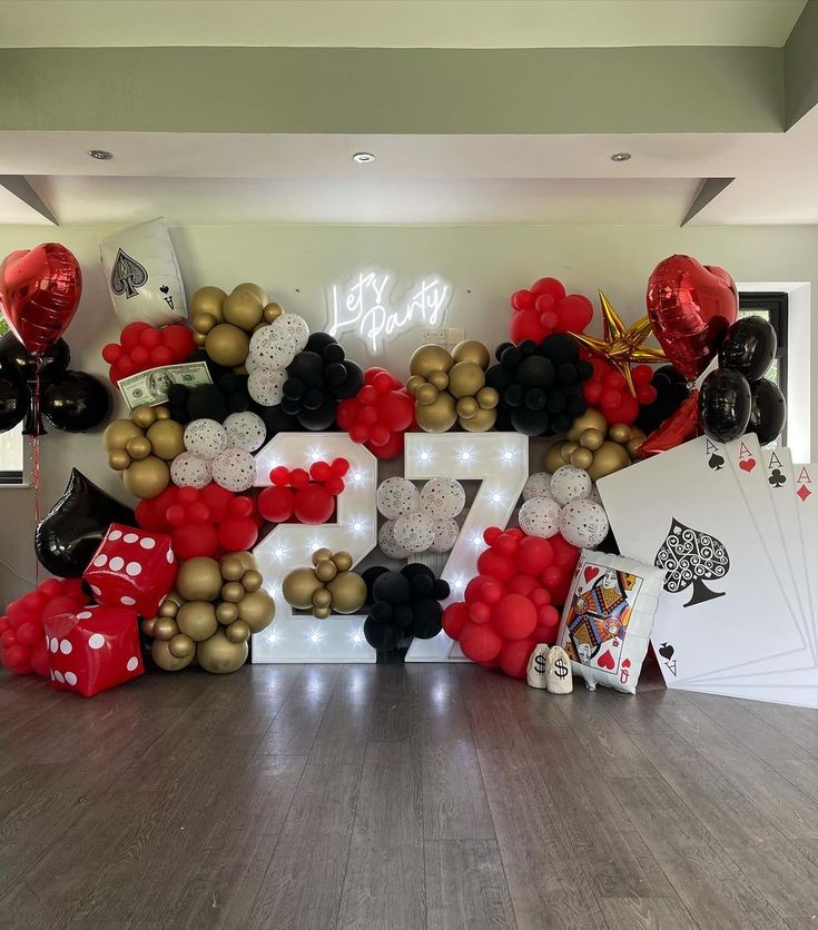 balloons are arranged in the shape of letters and numbers