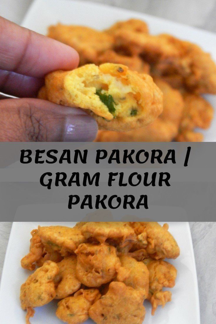 someone is holding up some food on a plate with the words besan pakorai gran