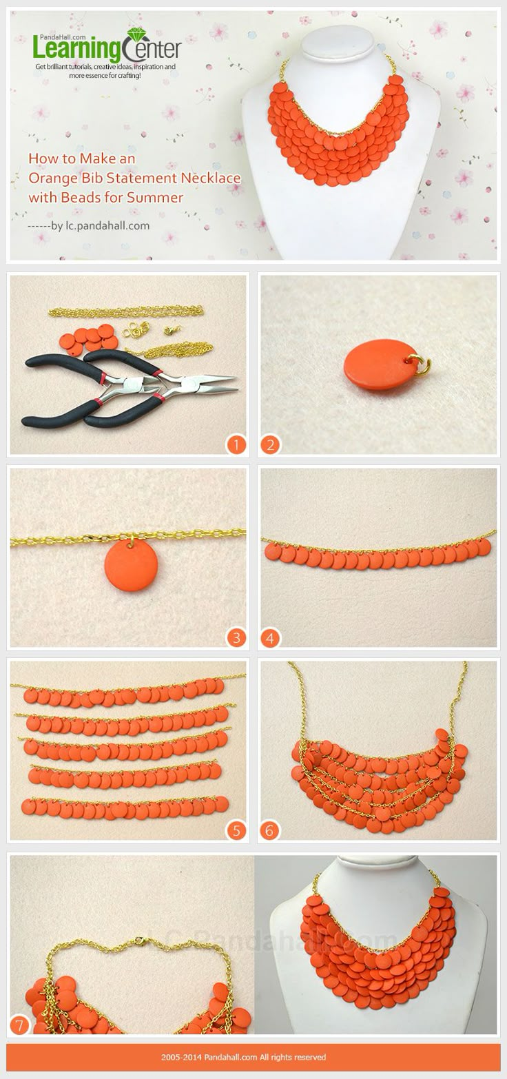 instructions to make an orange beaded necklace