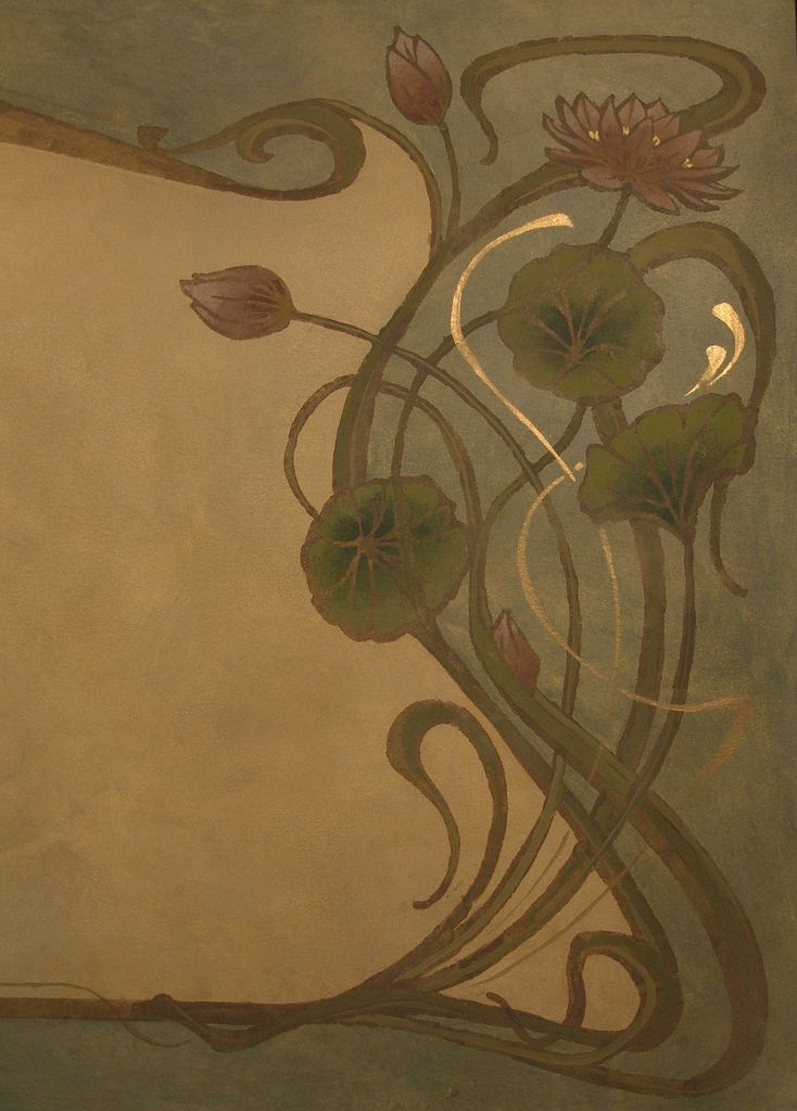 a painting with water lilies and swirls on it