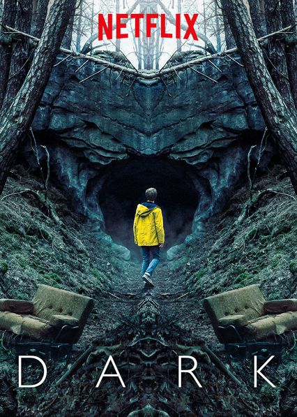 the dark movie poster with a person standing in front of a tunnel that is surrounded by trees