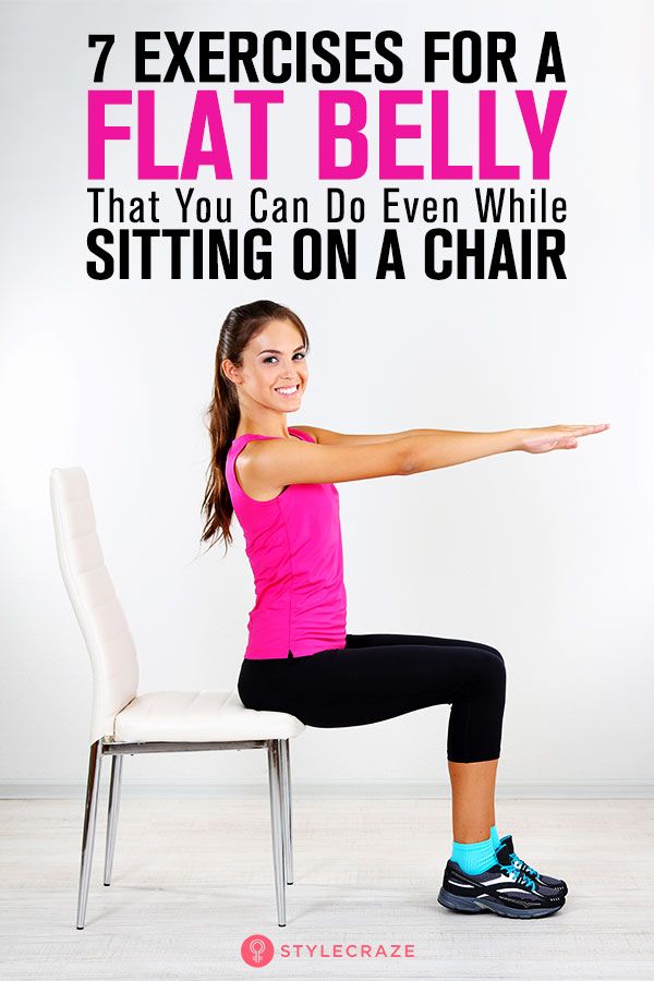 a woman sitting on a chair with her arms stretched out and the words chair exercises for a flat belly