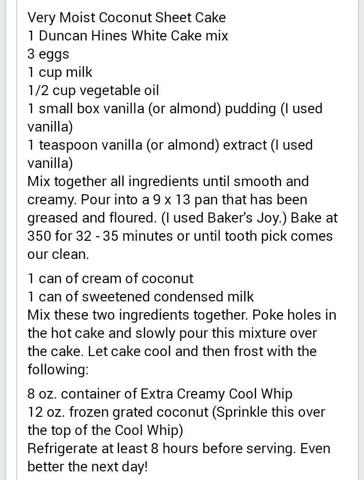 the recipe for coconut milk cake is shown in this screenshote screen graber