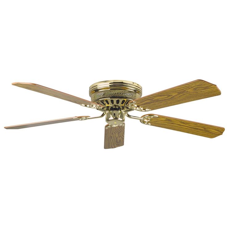 a ceiling fan with three wooden blades