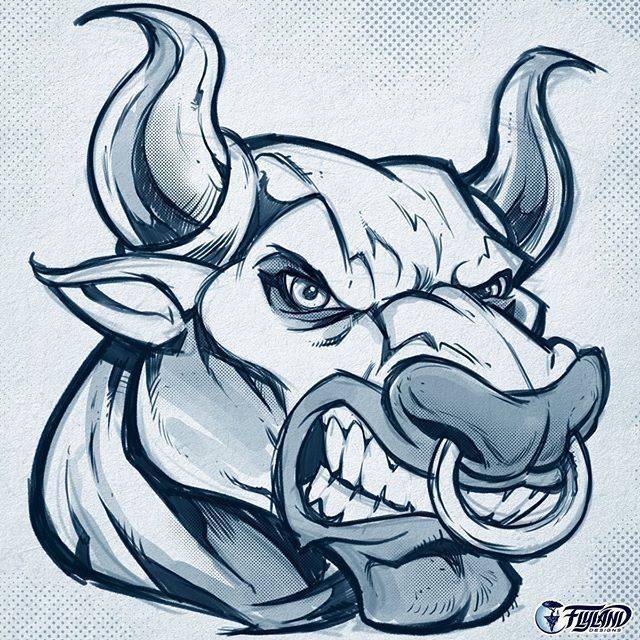 a drawing of an angry bull's head