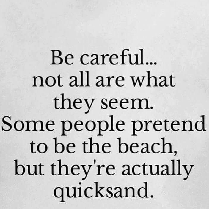 an image of a quote from the book be careful not all are what they seem some people pretend to be the beach, but they're actually quicksand