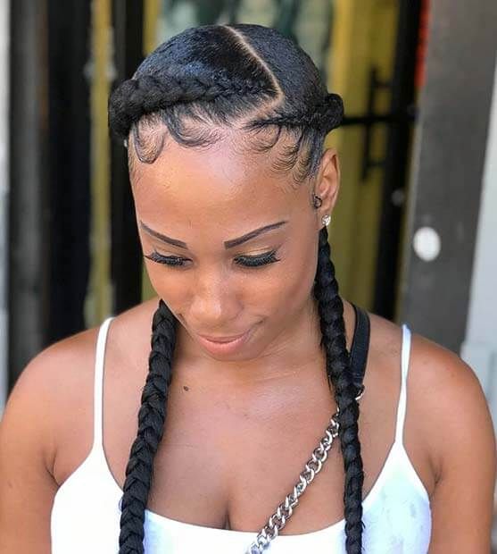 Two Cornrow Braids, 2 Braids Hairstyles, 2 Feed In Braids, Natural Hair Box Braids, Cornrows Natural Hair, Feed In Braids, Two Braid Hairstyles, Feed In Braids Hairstyles, Braided Cornrow Hairstyles