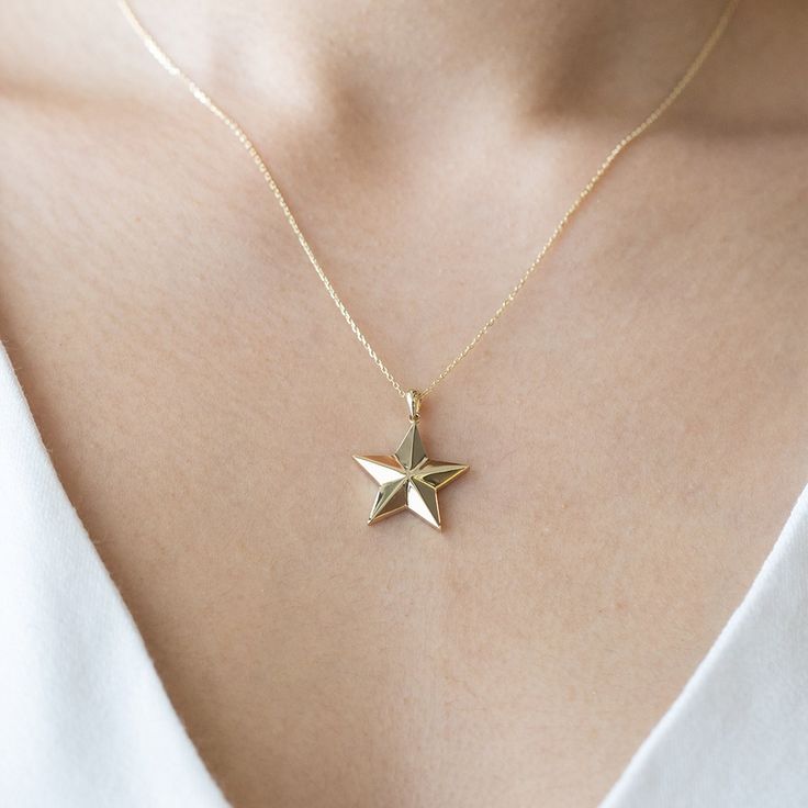 14k Solid Gold Star Necklace - 14k Real Gold Star Pendant Necklace - Celestial Star Necklace for Women - Mid Size Star Jewelry *Free Express International Shipping *14K solid gold chain is included. NEXT BUSINESS DAY SHIPPING! PRODUCT DETAILS *The product is made of 100% 14k Solid Gold and it has a 14K or 585 stamp on item. (We don't sell filled or plated jewelry) *The package includes a gold certificate. *Every package comes in a gift box. *14K gold indicates that the product is produced from 5 Fine Jewelry Star-shaped For Formal Occasions, Fine Star-shaped Jewelry For Formal Occasion, White Gold Star Charm Jewelry In 14k Gold, 14k Gold Jewelry With Star Charm For Anniversary, 14k White Gold Star Charm Jewelry, Yellow Gold Fine Jewelry Necklace With Star Charm, 14k White Gold Star Necklace, 14k White Gold Jewelry With Star Charm, Elegant 14k Gold Star Necklace