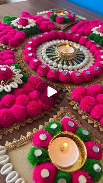 a table topped with lots of pink and green decorations