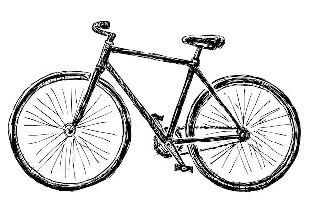 a black and white drawing of a bike with spokes on it's front wheel