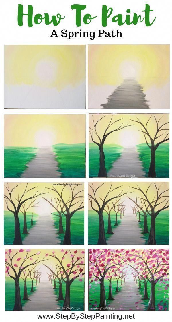 how to paint a spring tree with step by step instructions